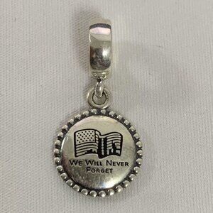 Pandora We Will Never Forget Memorial 9/11 Charm, S925 Silver Jewelry